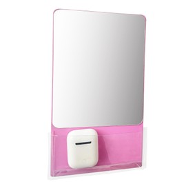 Neehows Strong Magnetic Locker Mirror, 9.45" x 5.51" Super Clear Reflection Small Real Glass Mirror with Fully Magnetic Back Storage Pocket for School Locker Refrigerator Office Cabinet -Pink, 1 Pc