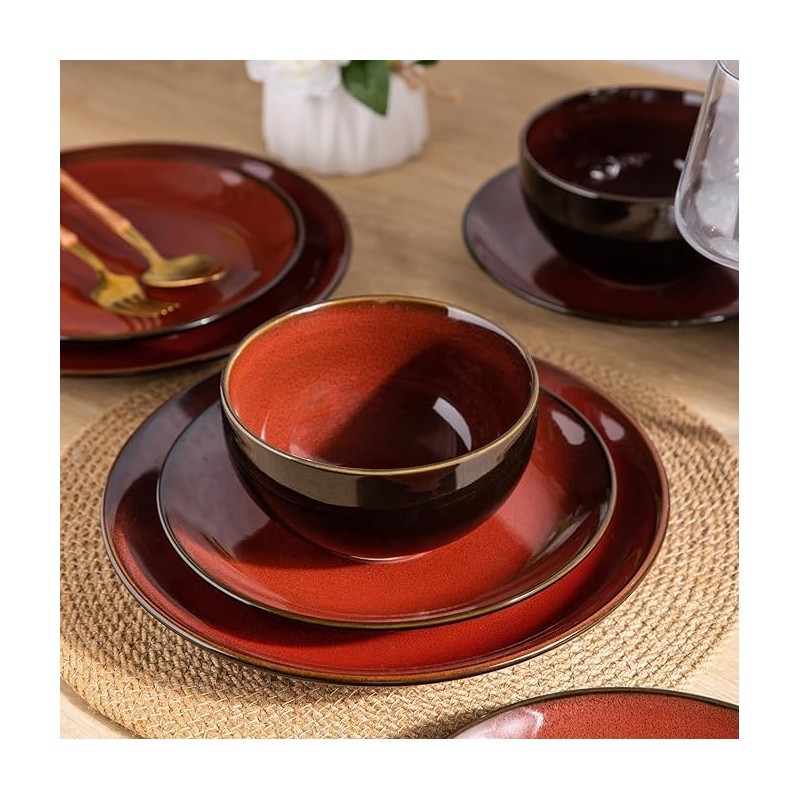 LeRatio Ceramic Dinnerware Sets for 6,Stoneware Plates and Bowls Sets,Handmade