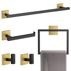 YACVCL Towel Bar Set, 5-Piece Black and Gold Bathroom Hardware Set, Black&Gold Bathroom Accessories Set, SUS304 Stainless Steel 23.6 Inch Towel Holder Towel Racks Set Wall Mounted