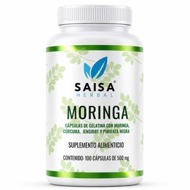 Moringa con Cúrcuma y Pimienta Negra  Suplemento Alimenticio  100 Cápsulas  Saisa Herbal