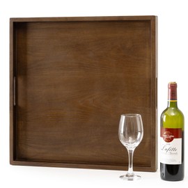 Axeman 20 Inch Large Square Wooden Ottoman Tray for Living Room|Extra Large Serving Tray with Handles for Coffee Table, Breakfast|Decorative Wood Tray for Ottoman Couch Sofa Kitchen|Walnut