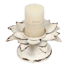 Rustic Pillar Candle Holder Metal- Lotus Flower Candle Holder- Antique Handmade Candlesticks Holder - White Candle Holders for Table Centerpiece - Shabby Chic Farmhouse Home Decor (6.3"X6.3"X3.3")