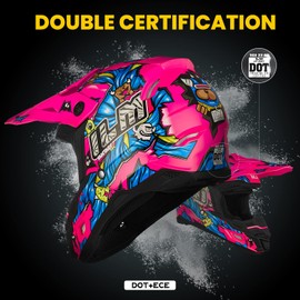 ILM DOT&ECE Youth ATV Helmet kids Dirt Bike Helmet Child Motocross Dirtbike BMX MX Offroad Dual Sport Full Face Casco para Moto Model AP-868(Flo Pink,Youth-S)