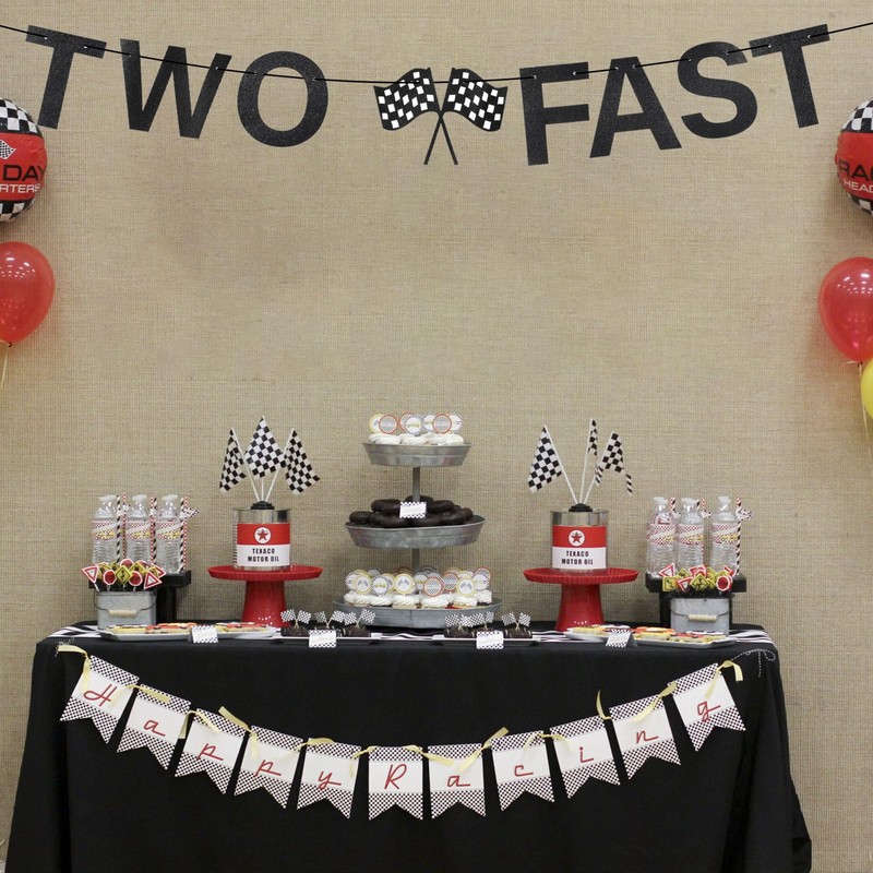 Two Fast Banner, Two Fast Birthday Decorations, Racing Happy Birthday