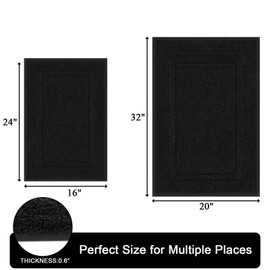 SHACOS Super Soft Black Bathroom Rugs Set of 2 Pieces 32x20 + 24x16 inch Non Slip Rubber Backing Washable Bath Mats Microfiber Bathroom Carpets Bath Rugs for Bathroom Shower Tub