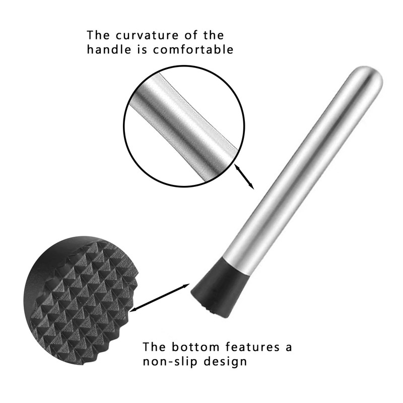 Stainless Steel Cocktail Muddler,20.5 Cm Muddler Multi-Functional,Silver Fruit Ice Crusher