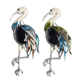 Ximimark 2 PCS Pretty Red-crowned crane brooch For Woman animal Bird Pin retro rhinestone flamingo Brooches jewelry accessories