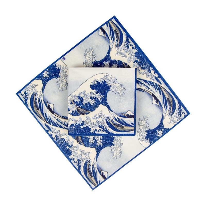 Caspari The Great Wave Paper Luncheon Napkins in Blue, Four
