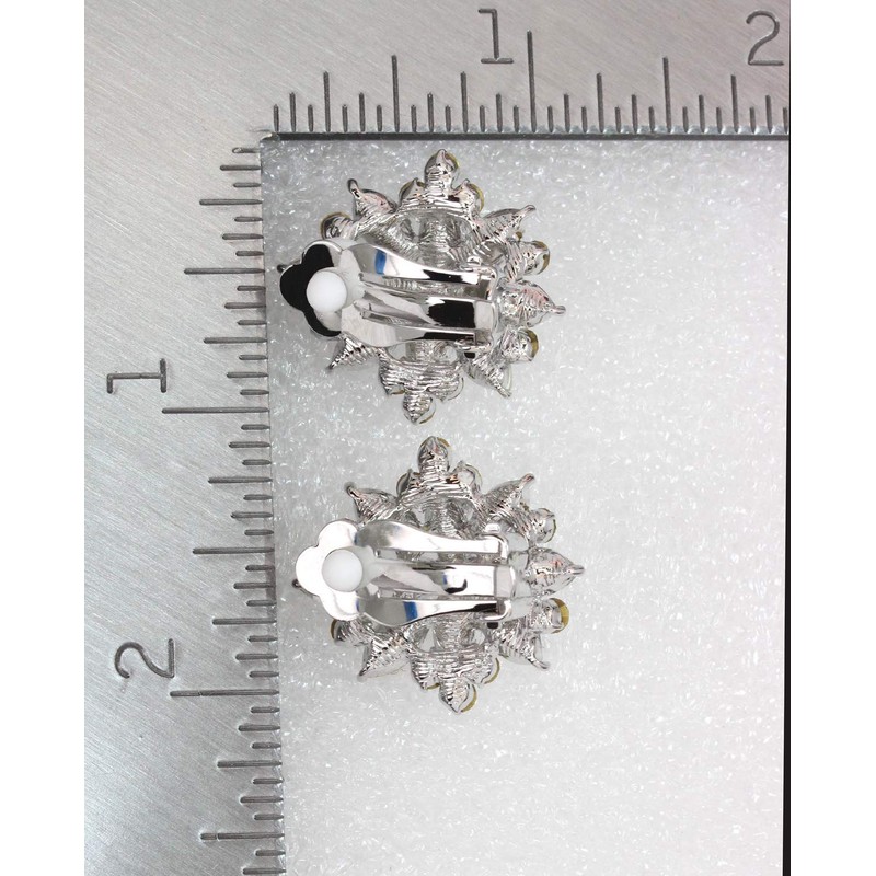 Faship Stunning Black Crystal Floral Clip On Style Earrings -