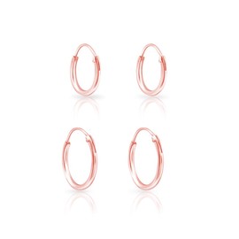DTPsilver® 2 Pairs of Tiny Hoop Earrings 925 Sterling Silver, Yellow Gold-Plated or Rose Gold Plated - Cartilage/Helical/Tragus - Thickness 1.5 mm - Outer Diameter: 10, 12 or 10 + 12 mm, Sterling