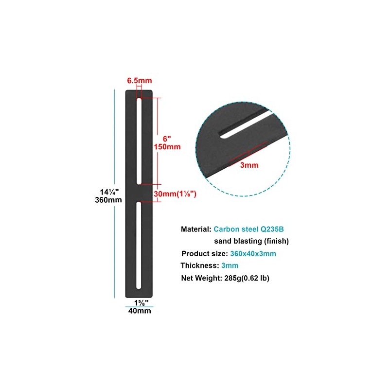 eoere 6 PCS 14-1/4" Black Flat Mending Plate, Slidable Straight