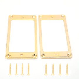 harpfeas 2PCS Flat Metal Humbucker Pickup Mounting Ring Set - Bridge Neck Pickups Cover Frame Replacement Part for Electric Guitar or Precision Bass (Glod)