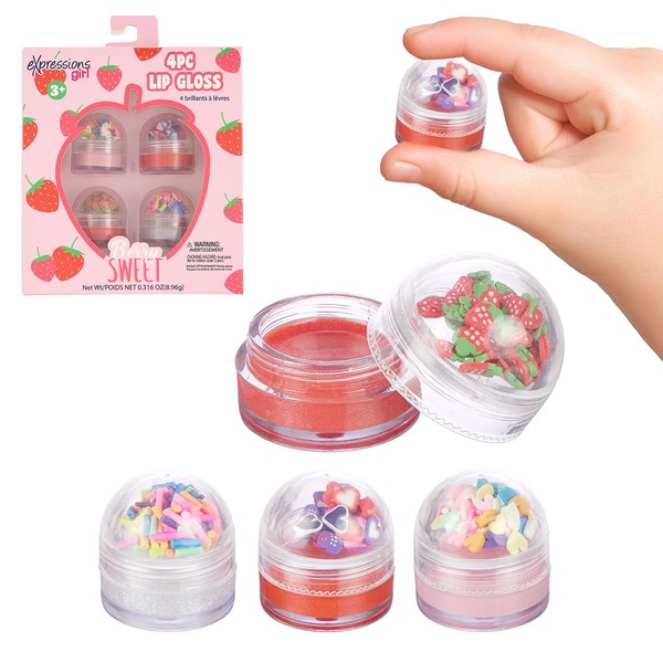 EXPRESSIONS 4pc Lip Gloss with Confetti Top – Berry Sweet