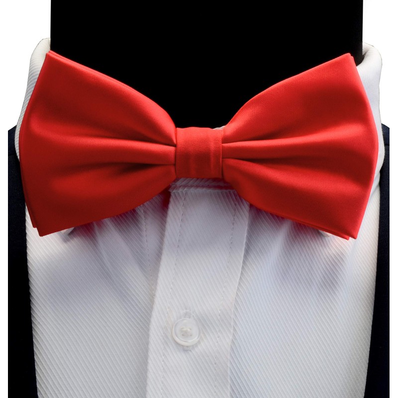 GUSLESON Mens Adjustable Solid Red Bow Tie Pre-tied Wedding Bowtie