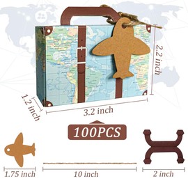 CHolic 100Pcs Party Favor Candy Box, World Map Mini Suitcase Favor Box, Vintage Kraft Paper with Tags and Burlap Twine for Travel Themed Party, Bridal Shower, Wedding Decorations