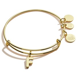Alex and Ani Expandable Bangle for Women, Initial F Letter Charm, Shiny Gold Finish, 2 to 3.5 in