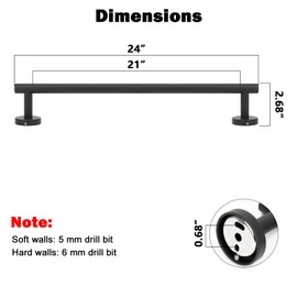 NearMoon Bath Towel Bar, Thicken Stainless Steel Shower Towel Rack Holder Wall Mounted for Bathroom, 24-lnch Overall Length-21-lnch Usable Hanging Space (1 Pack, Matte Black)