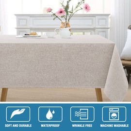 H.VERSAILTEX Linen Textured Tablecloth Square 54 x 54 Waterproof Solid Linen Woven Tablecloth Spill-Proof Linen Look Cover for Party Table Extra Soft and Thick Fabric Wrinkle Free, Heather Sand