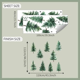 Large Woodland Nursery Decor Watercolor Pine Tree Wall Stickers Nursery Wall Decor Tree Wall Decals for Kids Room Wall Decals Peel and Stick for Living Room 44.1x43.3 Inch