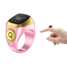 Hitopin Smart Ring Counter, Smart Tasbih Zikr Ring, Muslim Islamic Prayer Smart Rings,Tasbih Counter Smart Ring, Digital Electronic Smart Tally Counter, Tasbeeh Smart Counter for Prayer (Pink, 18mm)