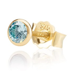 NKlaus Single 5.0 mm 375 Yellow Gold 9 Carat Stud Earrings Cubic Zirconia Butterfly Clasp Women Girls, Yellow Gold, Zircon