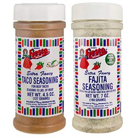 Bolner's Fiesta Brand Mexican Favorites Bundle - 1 Each of Fajita Seasoning (With Meat Tenderizer) 7 Ounce and Taco Seasoning (No MSG Blend) 4.5 Ounce Shakers