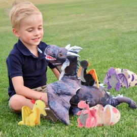 MaoGoLan 7 Pcs Dragon Plush Toy Set for Kid, 22 inch, Large Dragon Stuffed Animal with 4 Babies and 2 Eggs in Mom's Belly,Dinosaur Plush Gifts for Boy Girl Birthday Christmas Party Decor Gray