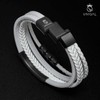 UNIQAL Black Shape Men's Leather Bracelet Stainless Steel Genuine Leather