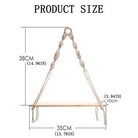 1Pcs Macrame Wall Hanging Shelf,Bohemian Hand-Woven Wall Hanging Shelf,Wooden Display Floating Shelf for Wall Decor,Rustic Shelf for Bedroom Living Room Home Decor