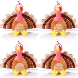 HyDren 4 Pieces Plush Turkey Stuffed Animals 8 Inch Soft Thanksgiving Turkey Bird Plush Toys Fall Autumn Harvest Thanksgiving Ornaments Party Gifts Decorations (Without hat,Pink)