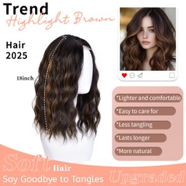 Lizzy Short Wavy Wig, 18 Inches, Middle Part, Curly Wavy Bob Wigs for Women, Natural Looking Synthetic Heat Resistant Fibre Wig for Daily Party Use (Brown Accent)