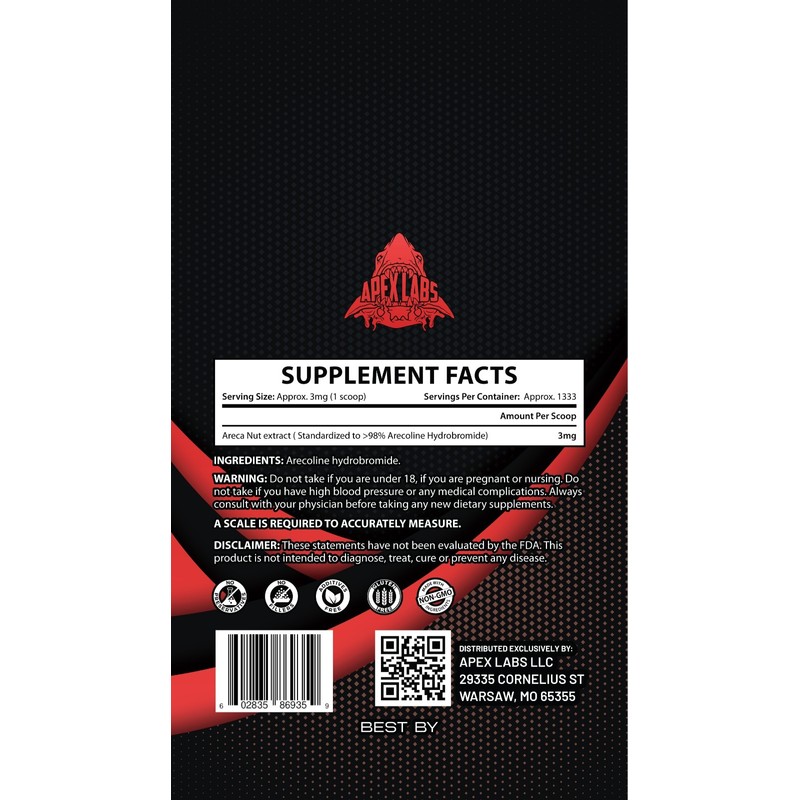 Apex Labs LLC Areca Nut Extract/ Energy/Focus/B
