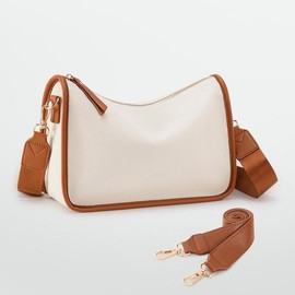 HK2402 Women's Elegant Crossbody Bag For Women Vegan Leather Hobo Handbags Purse Shoulder Bucket Bag With Adjustable Strap - Color: Tofu + Pumpkin Brown