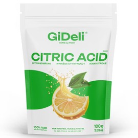 GiDeli Zitronensäure  Lebensmittelqualität in Pulver Monohydrat 100 g reine E330 Kristalle reinigungsqualität entkalker säuerungsmittel ungesüßt im wiederverschließbaren (0,1 kg)