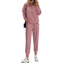 PRETTYGARDEN Long Sleeve Half Zip Sweatsuits Women 2 Piece Outfit Fall 2024 Casual Sweatshirt Sweatpants Lounge Set Tracksuit (Pink, Medium)