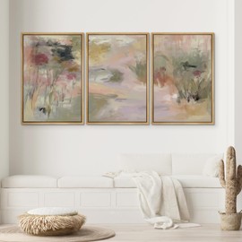 SIGNWIN Framed Canvas Print Wall Art Set Abstract Floral Garden in Soft Pastels Illustrations Modern Art Decorative Zen for Living Room, Bedroom, Office - 16"x24"x3 Natural