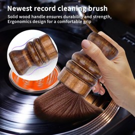 Vinyl Records Cleaner Brush - Audio Record Cleaner Brush - Wooden Soft Brush Record Player Retro Design Anti Static Dust Cleaning Record Brush Accessories (Brown)
