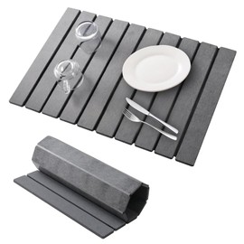 FENGBIAO Large Stone Drying Mat for Kitchen Counter, 24''L x 16''W Diatomaceous Earth Collapsible Dish Drying Mat, Quick Drying Mat for Dishes, Bottles and Cups, Matches Any Countertop (Dark Gray)
