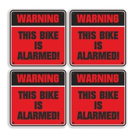 4 x 5cm This Bike is Alarmed Vinyl Stickers - Red Biker Security Sign Motorbike Sticker Decal #70642
