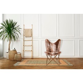 Shy Shy Let’s Touch The Sky Home Decor Genuine Goat Leather Butterfly Arm Chair with Black/Brown White Hair on Cowhide Accent Chair (White and Brown with Rose Gold)