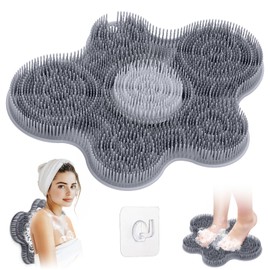 GEENOA New Silicone Shower Foot Scrubber Mat, Large Wall-Mounted Back Scrubber Back Washer with Long Bristles & Powerful Suction Cups, Easy to Clean Exfoliate and Massage Without Bending(Gray)