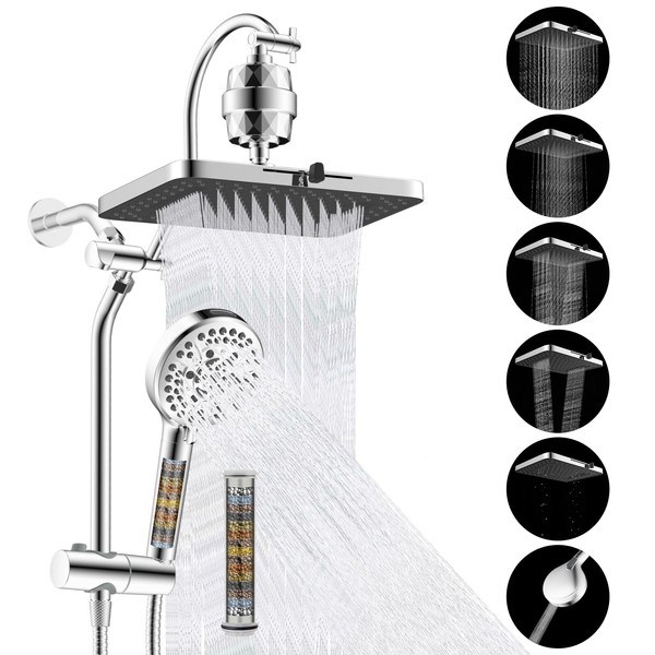 Hibbent 5-spray Filtered Rainfall Shower Head Combo, High Pressure 13''