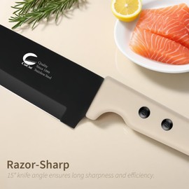 CuCut 12-Piece Kitchen Knife Set, Nonstick Coating Chef Knives Set with 6 Blade Guards, Double Rivets, Dishwasher Safe, High Carbon Stainless Steel Blades for Cooking, Cutting, Chopping