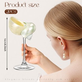 Singhoow 2 Pcs Conch Shell Wine Glass Wedding Wine Glasses Martini Glasses Goblet Cocktail Glass Cup Drinkware Drinking Stemware for Birthday Wedding Beach Bridesmaids Anniversary Party (Clear Base)