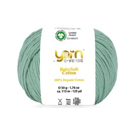 Babysoft Cotton Yarn, Yarn E-verse, 100% Organic Cotton, Soft & Hypoallergenic, Ideal for Baby Knitting, Crocheting, Amigurumi & DIY Projects, Organic Textile Certified, 50g (1, 122 Mint Green)