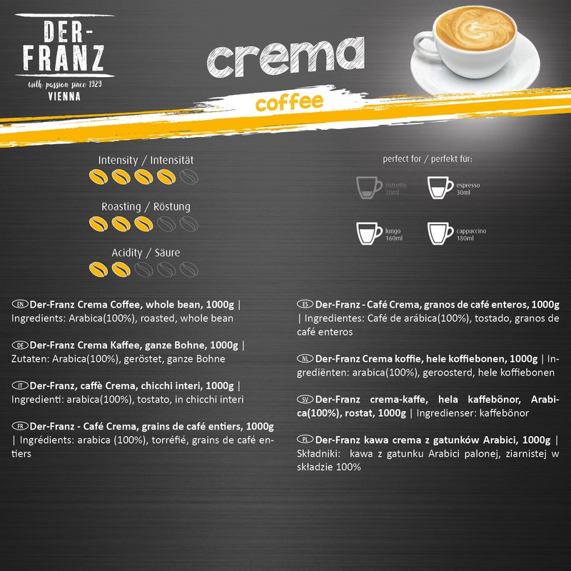 Der-Franz Crema Coffee, whole bean, 1000 g