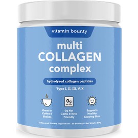 Multi Collagen Complex Powder - Hydrolyzed Collagen Peptides - Type I,II,III,V & X - 0g net Carbs - Unflavored - Vitamin Bounty