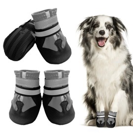 Muecleao Dog Boots, Dog Shoes Paw Protector with Reflective Strips and Anti-Slip Rubber Sole, Waterproof Dog Booties Winter Snow Shoes for Small Medium Large Dogs (Grey, XL)