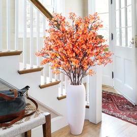 3 pcs Artificial Fake Cherry Blossom Flowers Branches for Vase, Faux Silk Cherry Stems Tall Floral Bottle Filler, Flower Decor Arrangements for Home Party Indoor Decor, Vase Not Included(Orange)