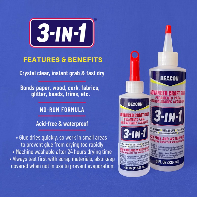 BEACON 3-in-1 Advanced Craft Glue - Fast-Drying, Crystal Clear Adhesive